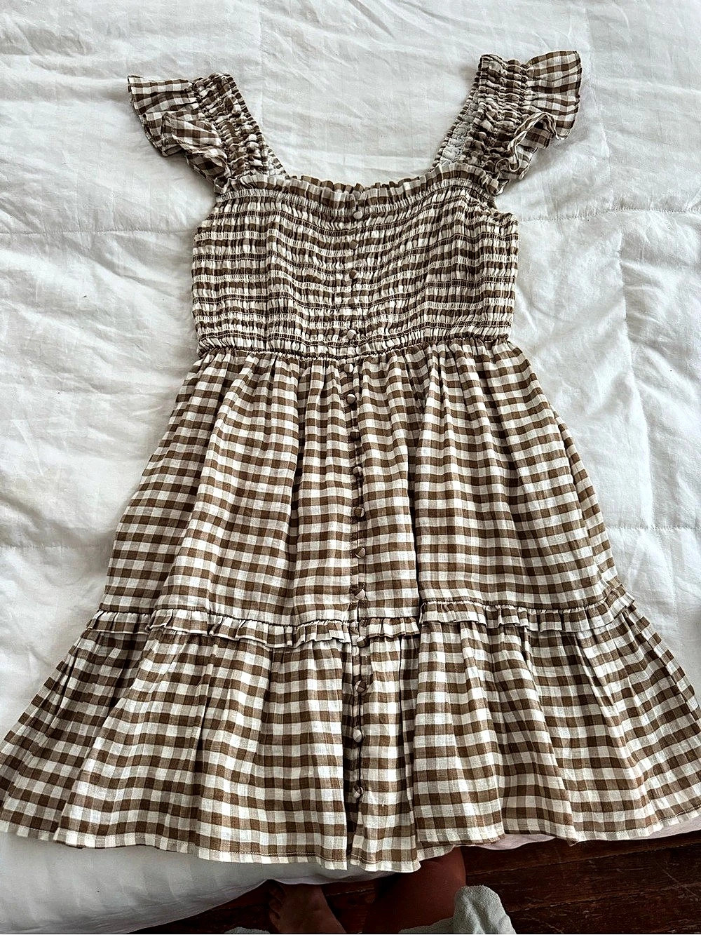 Anthropology Gingham Midi Dress in Brown & White Size Small Like New